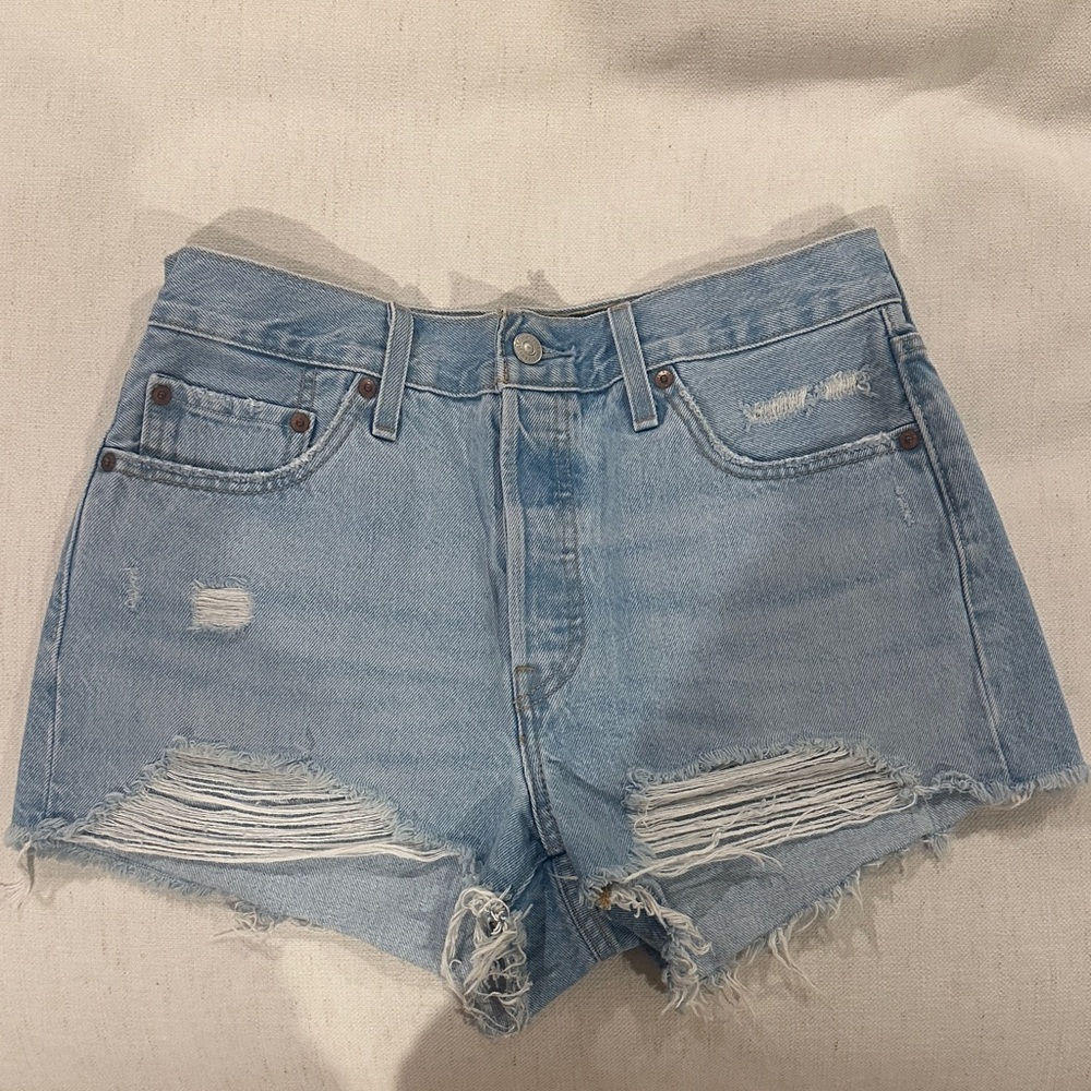 Levi's 501 Light Blue Distressed Jean Shorts